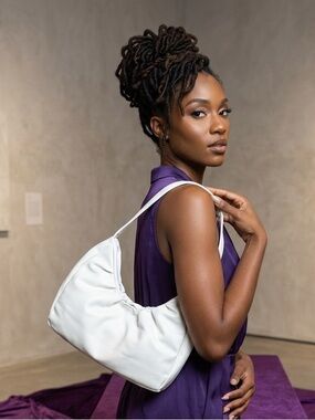 White Minimalist Pleated Ruched Shoulder Bag